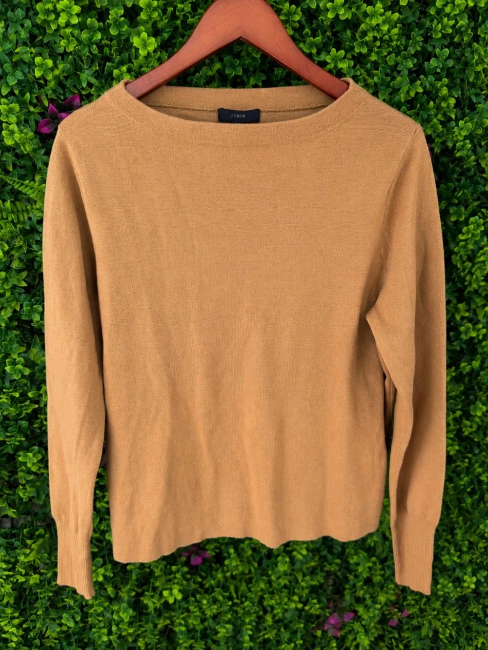 J.Crew XL Merino Wool Cotton Sweater Camel Tan Boatneck Quiet Luxury Classic